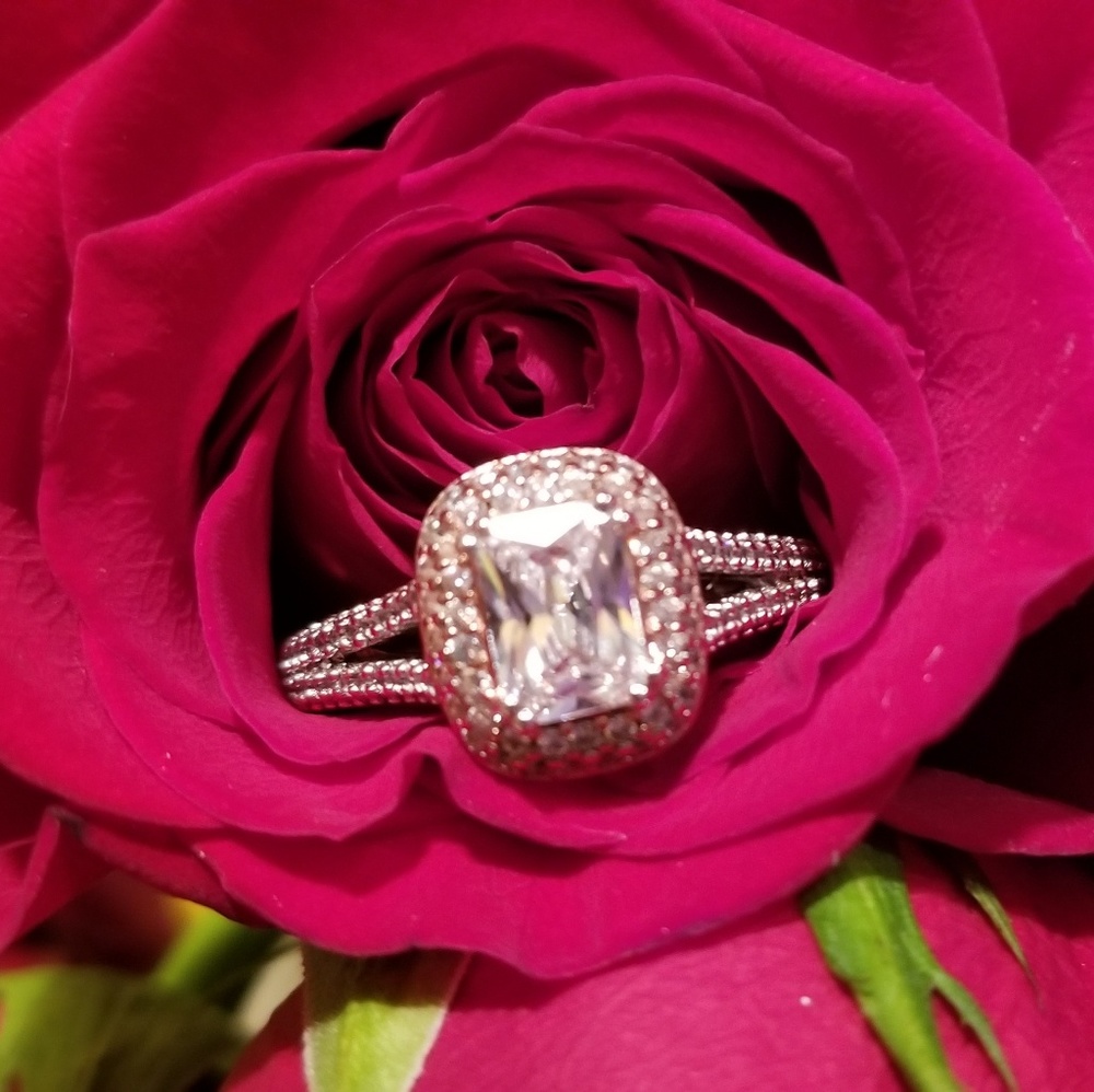 Sterling silver and rose gold CZ ring